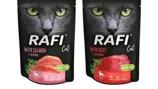 DOLINA NOTECI Rafi Cat Hrana umeda pisici adulte, cu somon10x300 g + cu vita 10x300 g