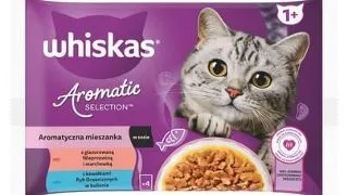 Hrana umeda pisici adulte in sos WHISKAS Aromatic Mix 4x85 g plicuri cu porc si peste