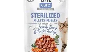 BRIT Care Fillets in Jelly Sterilized Duck&amp;Turkey hrana umeda pisici sterilizate, rata si curcan 85 g