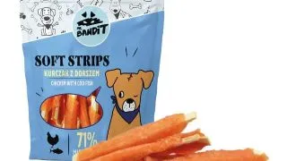 MR BANDIT Soft Strips, XS-XL, Pui si Cod, punguta recompense fara cereale caini, 500g