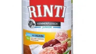 RINTI Junior, XS-XL, Pui, conserva hrana umeda fara cereale caini junior, (in suc propriu), 800g