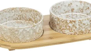Set 2 Castroane Ceramice Cu Suport Din Bambus