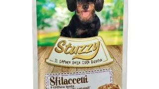STUZZY Shreds, XS-XL, Vitel si Paste, plic hrana umeda caini, (in suc propriu), 100g