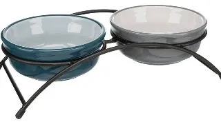 Set 2 Castroane Ceramice Cu Suport Metalic, Petrol/Gri