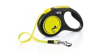 FLEXI Neon, lesa banda retractabila caini, reflectorizant, nylon, neon, S(15kg, 5m)