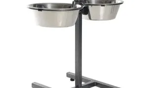 ENJOY, set suport castroane caini + 2 boluri rotunde, inaltime reglabila, metal, negru, M-XL(2.75l, ⌀20cm)