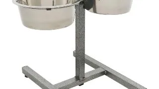TRIXIE, set suport castroane caini + 2 boluri, inaltime reglabila, metal, argintiu, M-L(1.8l, ⌀21cm)