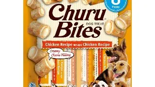 INABA Churu Bites, Pui, recompense fara cereale caini, pernute umplute, 12g x 8