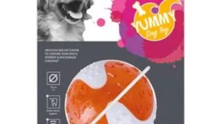 M-PETS Yummy Toy, jucarie minge, aroma Bacon, caini S-L, dentitie, cauciuc, alb si portocaliu, ⌀7.8cm