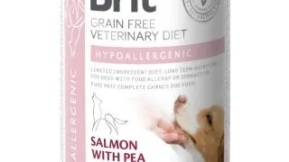 BRIT VD Hypoallergenic, XS-XL, Somon, dieta veterinara, conserva hrana umeda fara cereale caini, alergii, (in aspic), 400g
