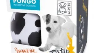 M-PETS Pongo, jucarie interactiva caini S-L, cu sunet, inteligente, nylon, alb si negru, ⌀14.5cm
