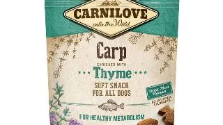 CARNILOVE Semi Moist Snack, Crap cu Cimbru, recompense functionale fara cereale caini, suport metabolic, 200g