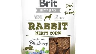 BRIT Jerky Rabbit Meaty Coins, recompense caini, Rondele carne Iepure, 80g