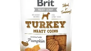 BRIT Jerky Turkey Meaty Coins, recompense caini, Rondele carne Curcan, 80g