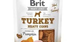 BRIT Jerky Turkey Meaty Coins, recompense caini, Rondele carne Curcan, 200 g