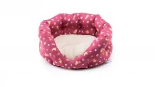 LEOPET Zea Baby Bear, cos oval caini si pisici, poliester, imprimeu ursuleti, perna reversibila, antiderapant, roz, 50x45x21cm