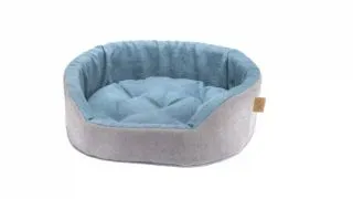 LEOPET Bed Lux, pat oval caini, poliester, perna reversibila, antiderapant, albastru si gri, 55x41x15cm