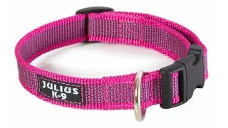 JULIUS-K9 Color & Gray, zgarda ajustabila cu maner caini, nylon, 25mm x 39-45cm, roz