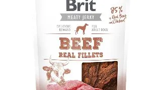 BRIT Jerky Beef Fillets, recompense caini, File deshidratat Vita, 80 g