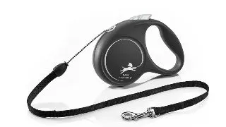 FLEXI Black Design, lesa snur retractabila caini, poliester, argintiu, S(12kg, 5m)