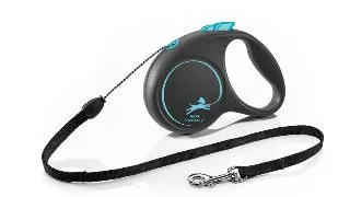 FLEXI Black Design, lesa snur retractabila caini, poliester, albastru, S(12kg, 5m)
