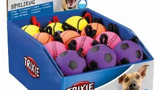 Trixie, jucarie minge plutitoare cu sfoara caini, cauciuc, 6 x 30cm, multicolor