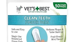 VET'S BEST Clean Teeth Finger, servetele igiena orala caini, anti-tartru, improspatarea respiratiei, Menta, cutie, 50buc