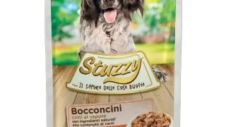 STUZZY Chunks, XS-XL, Curcan si Morcov, plic hrana umeda caini, (in suc propriu), 100g