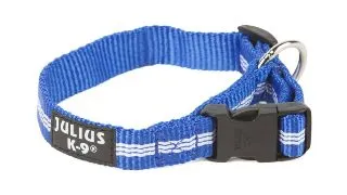 JULIUS-K9 IDC Tubular webbing, zgarda ajustabila fosforescenta caini, nylon, 19mm x 27-42cm, albastru