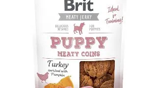 BRIT Jerky Puppy Turkey Meaty Coins, recompense caini junior, Banuti Rondele carne Curcan, 80g