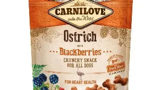 CARNILOVE Crunchy Snack, Strut cu Mure, recompense functionale fara cereale caini, suport cardiac, 200g