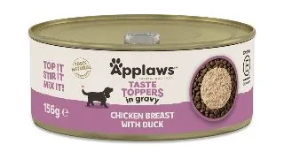 APPLAWS Taste Toppers, XS-XL, Pui si Rata, conserva hrana umeda fara cereale caini, (in sos), 156g