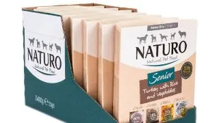 NATURO Low Grain Senior, XS-L, Curcan si Legume, tavita hrana umeda continut redus cereale caini senior, (in aspic), 400g