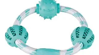 Trixie Dentafun, jucarie sfoara cerc cu 3 mingi caini, cauciuc, 5cm, multicolor