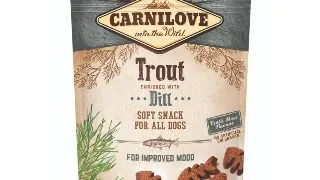 CARNILOVE Semi Moist Snack, Pastrav cu Marar, recompense functionale fara cereale caini, antistres, 200g