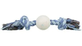 TRIXIE, jucarie sfoara cu 2 noduri si minge cauciuc caini, 7cm, multicolor