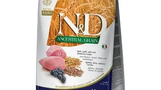 N&D Ancestral Grain Adult Mini, XS-S, Miel si afine, hrana uscata continut redus cereale caini, 7kg