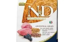N&D Ancestral Grain Adult Mini, XS-S, Miel si afine, hrana uscata continut redus cereale caini, 800g