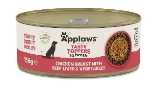 APPLAWS Taste Toppers, XS-XL, Pui si Ficat de Vita, conserva hrana umeda caini, (in supa), 156g
