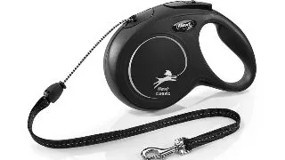 FLEXI Classic, lesa snur retractabila caini, reflectorizant, poliester, negru, M(20kg, 8m)