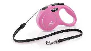 FLEXI Classic, lesa snur retractabila caini, reflectorizant, poliester, roz, S(12kg, 8m)