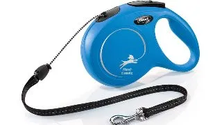 FLEXI Classic, lesa snur retractabila caini, reflectorizant, poliester, albastru, M(20kg, 8m)