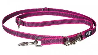 JULIUS-K9 Color & Gray, lesa antiderapanta dublu ajustabila cu maner caini, 2 carabine, 50kg, textil, banda, 20mm x 2.2m, roz