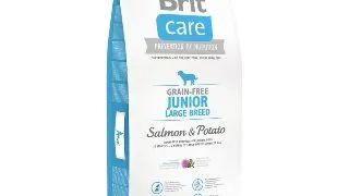 BRIT Care Junior Large Breed, L-XL, Somon cu Cartofi, hrana uscata fara cereale caini junior, 12kg