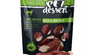PET'S DESSERT Soft Slice, XS-XL, Rata si Cod, punguta recompense fara cereale caini, 80g