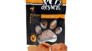 PET'S DESSERT Rings, XS-XL, Pui, punguta recompense fara cereale caini, 80g