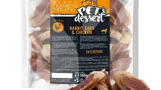 PET'S DESSERT Rabbit Ears & Chicken, XS-XL, Iepure si Pui, punguta recompense fara cereale caini, 500g