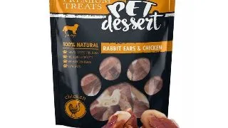 PET'S DESSERT Rabbit Ears & Chicken, XS-XL, Iepure si Pui, punguta recompense fara cereale caini, 80g