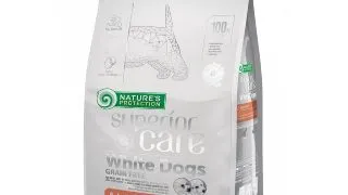 NATURES PROTECTION Superior Care White Dogs Small&Mini, Somon, hrana uscata fara cereale caini, reducerea petelor maronii la cainii albi, 1.5kg
