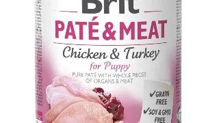 BRIT Pate and Meat Puppy, XS-XL, Pui si Curcan, conserva hrana umeda caini junior, (pate), 800g